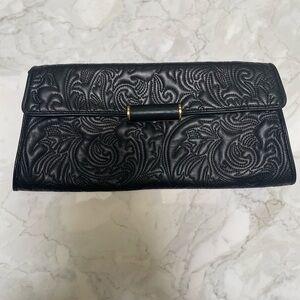 BCBG leather envelope evening bag with embroidery
